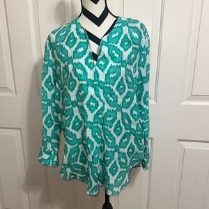 Nimo With Love Teal Patterned Linen Top